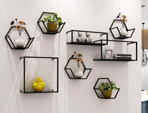 Closed Back Wall Mounted Book Shelf Metal Shelves Included Bookcase in Black